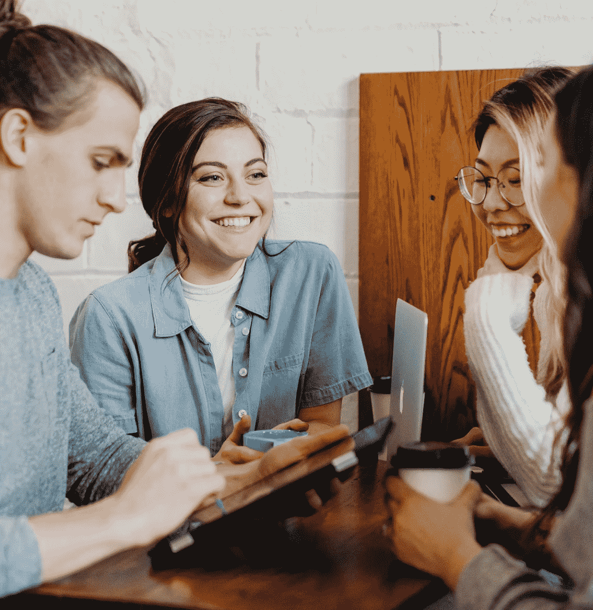 people at work talking